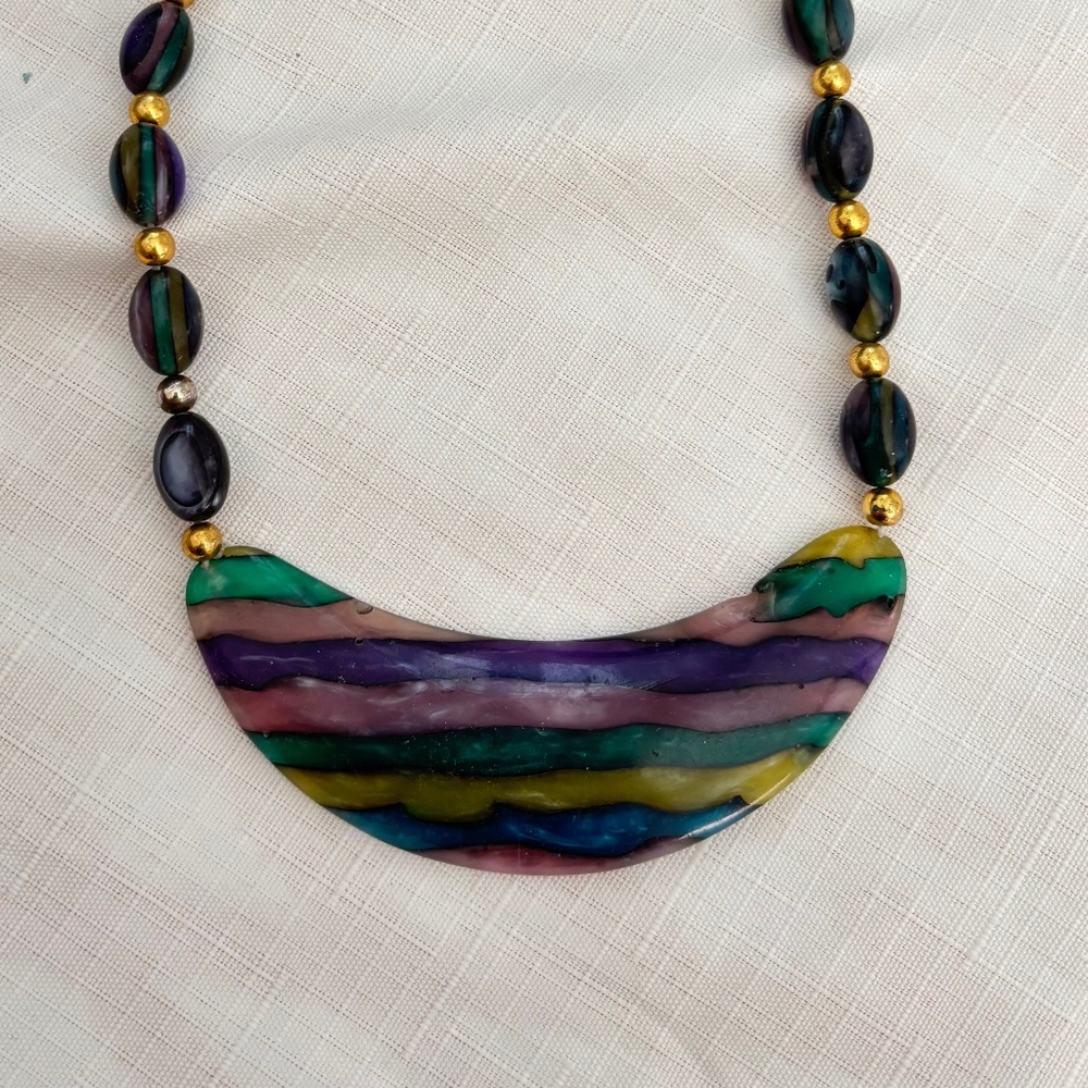 Retro Colorful Statement Choker Necklace, Vintage Classic